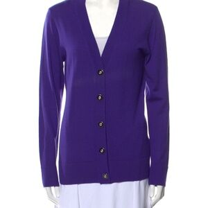 TORY BURCH Merino Wool Purple V Neck Cardigan Size XS